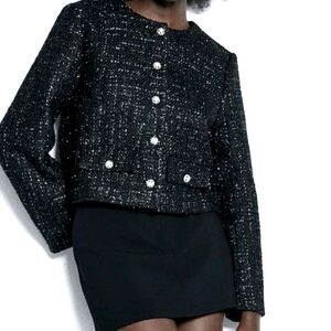 H&M Black Tweed Blazer with Metallic Shimmer